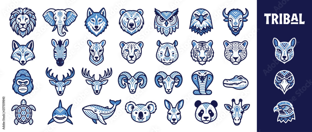 Naklejka premium Tribal Animal Head Illustrations