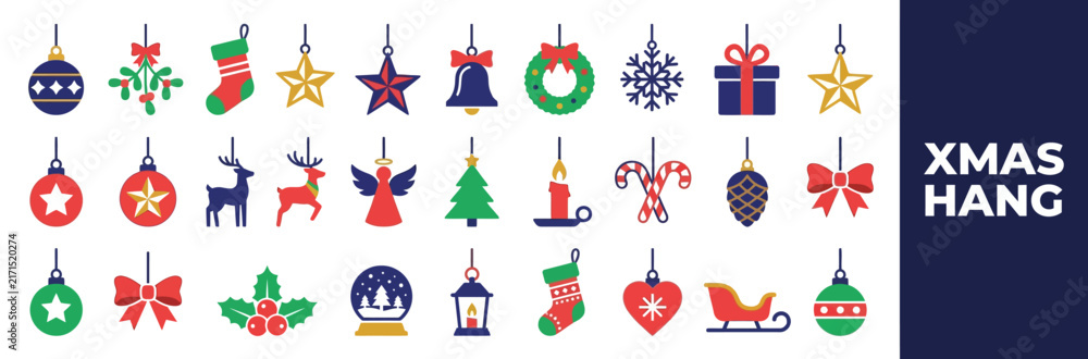 Fototapeta premium Winter Holiday Ornaments Collection Icons