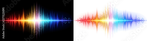 Cuadro en lienzo Colorful rainbow audio waveform equalizer spectrum with glowing frequency bars f