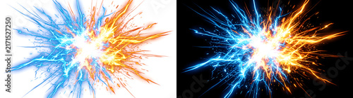 Fotografía Blue and orange fire ice energy explosion collision with electric spark burst fo