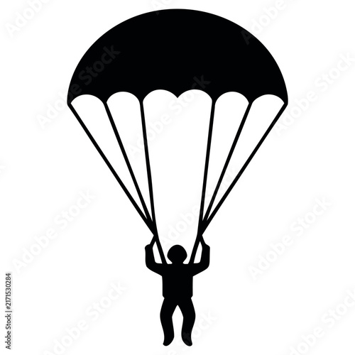 Bild auf Leinwand Minimalist black silhouette vector illustration of a brave skydiver floating saf