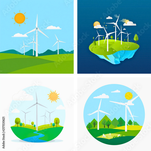 Wind Turbine and Renewable Energy Vector Illustration