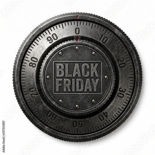 Black Friday Sale Concept Metal Safe Dial with Numbers and Red Pointer