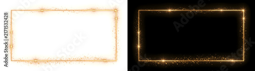Foto Golden Frame glowing rectangular border with sparkling star bursts and dust on b