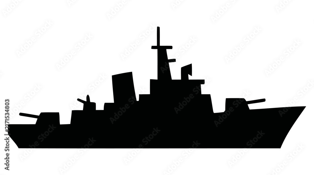 Obraz premium A striking vector graphic illustration featuring a modern warship silhouette, representing naval power, military defense, and maritime security design concept.