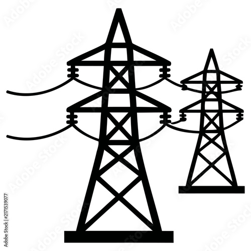 фотографія Black and white vector illustration showing two high voltage transmission towers