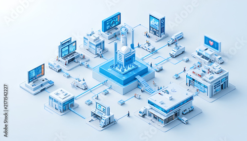 Isometric Smart City Network with Digital Infrastructure and Connected Technology Systems