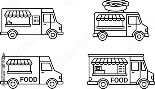 Set of food truck, street food, and catering outline vector icons