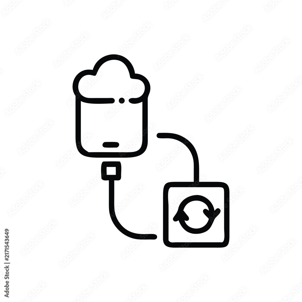 Fototapeta premium USB Hub and Cloud Sync Outline Icon for Data Transfer and Connectivity Technology
