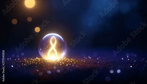 Small glowing infinity symbol inside transparent sphere