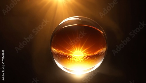 Transparent glass sphere with warm golden light inside