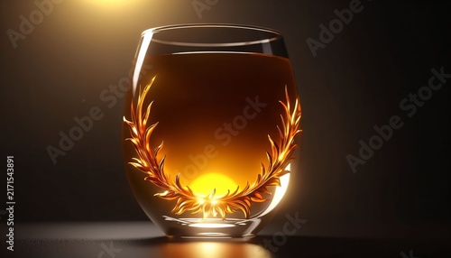 Transparent glass vessel filled with warm glowing light