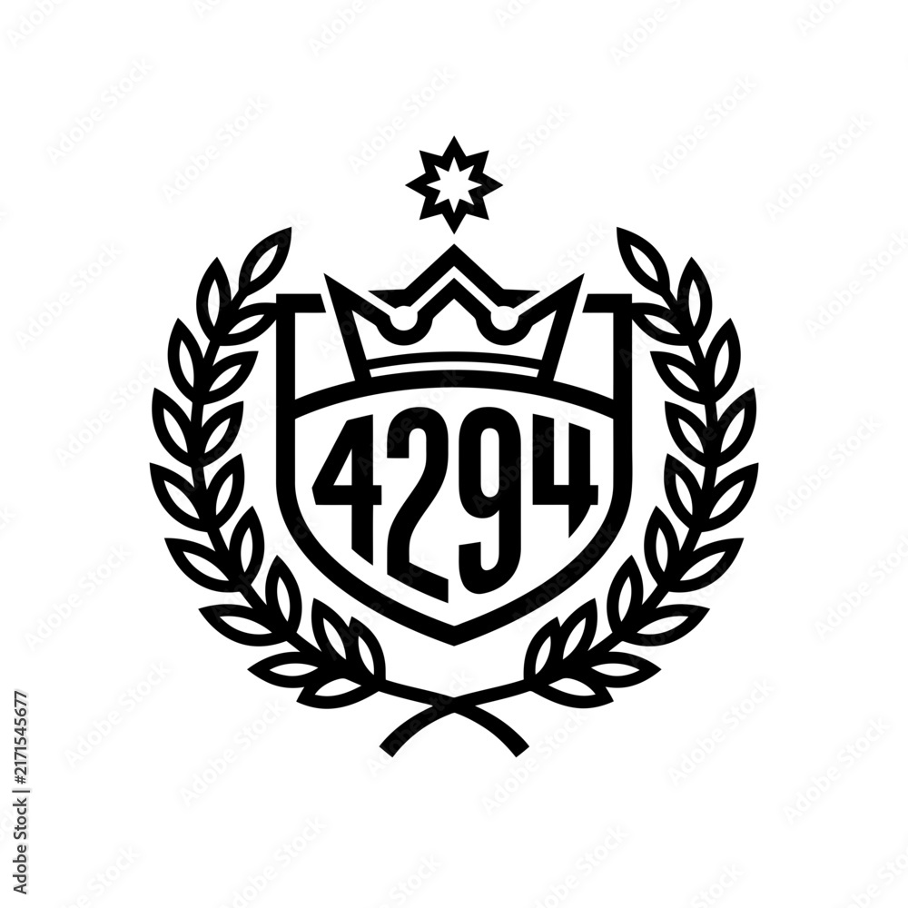 Fototapeta premium Heraldic Emblem with Crown, Laurel Wreath, and Number 4294 - Isolated