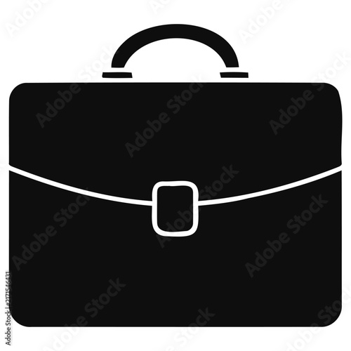 Minimalist black briefcase icon representing professional corporate identity for modern business branding and digital office communication in a vector format