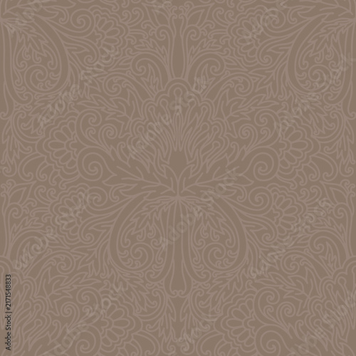 Damask style, paisley floral pattern, abstraction, swirl flowers, beige and brown colors. Seamless floral pattern-1115.