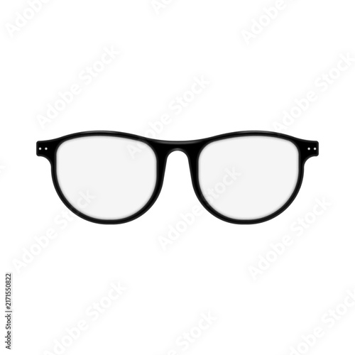 Isolated classic black rimmed eyeglasses 3d mockup realistic vector model front view for optical store promo, vision care banner, and stylish eyewear accessory catalog layout.