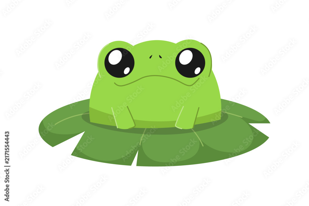 Fototapeta premium Cute Frog on Lily Pad. Cartoon style. Flat vector illustration.