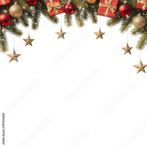 Festive Christmas Decorations with Ornaments and Gifts on a Bright Background