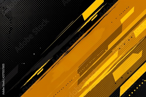 Dynamic abstract background, with diagonal yellow, stripes and black, halftone dot patterns