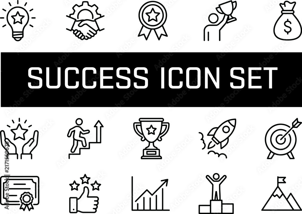 Naklejka premium Inspiring outline icon set illustrating various aspects of success, achievement, and accomplishment in business