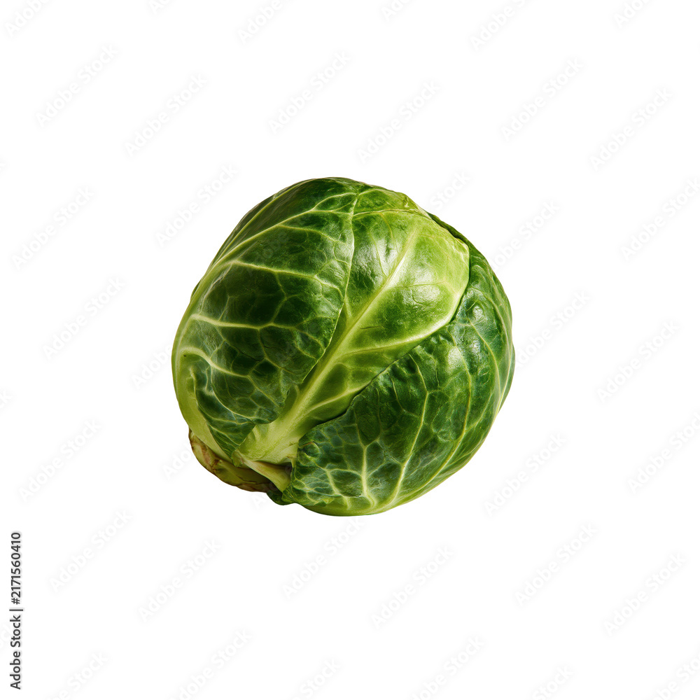 Fototapeta premium Single Brussels sprout placed on a white background with simple lighting