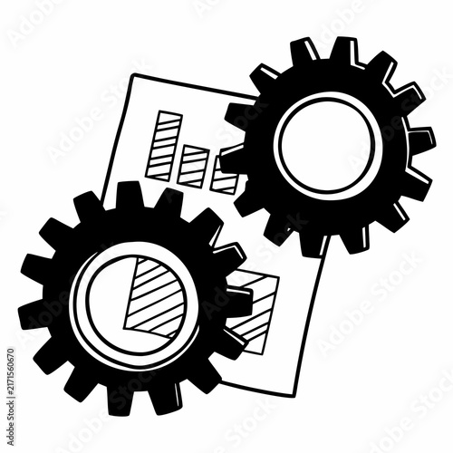Business strategy and data analysis concept with gears and charts illustration