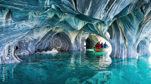 Stunning Marble Caves with Turquoise Water in General Carrera Lake Patagonia Chile.
