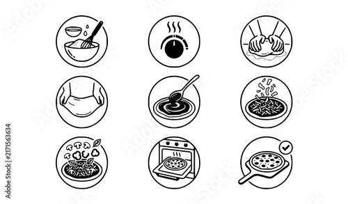 Italian Pizza Making Recipe Steps Pictogram Infographic Vector Set