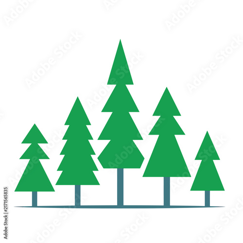 Green Christmas tree icons on white background illustration.