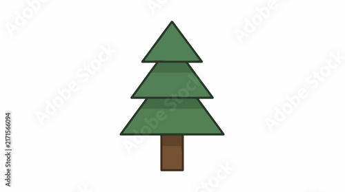 Green Christmas tree with brown trunk against white background.