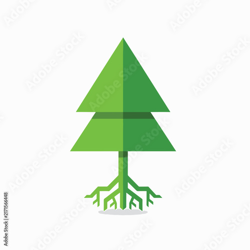 Green Christmas tree with pine needles and trunk 1.