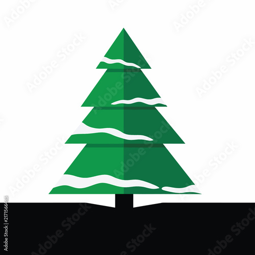 Green Christmas tree with pine needles and trunk base.