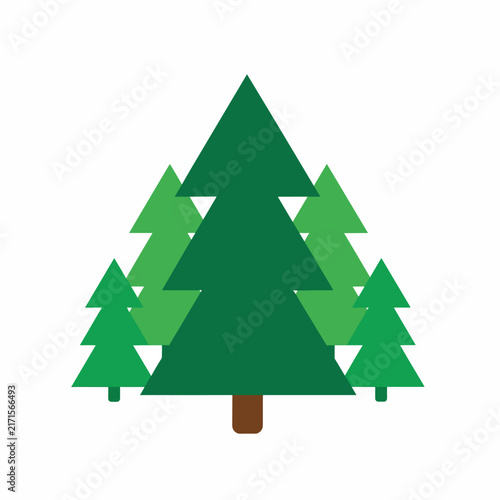 Green Christmas tree with pine needles and trunk.