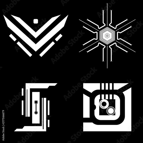 Sci Fi Chevron and Circuit Alpha Decals Futuristic Military Insignia PCB Microchip Glyphs and HUD Hard Surface Stencils