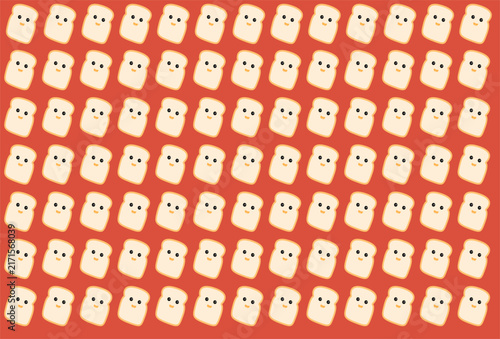 Background pattern featuring cute cartoon illustrations of happy white bread slices orange.
