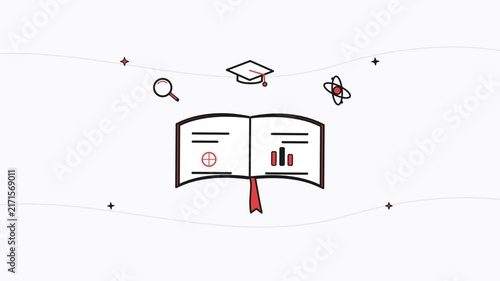 Education learning book icon with science and graduation research symbols
