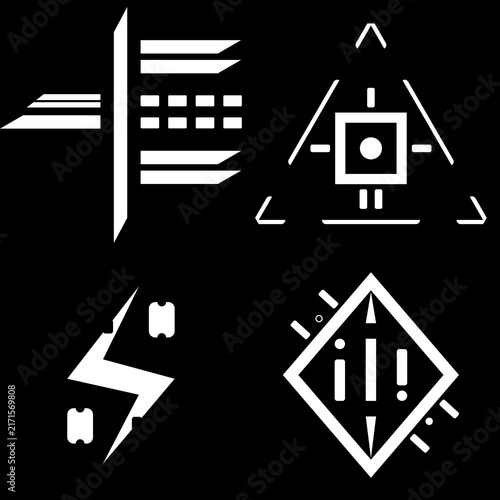 Sci Fi Cyberpunk Alpha Decals Set Hard Surface UI Glyphs Tactical Emblems and Height Maps for 3D Texturing
