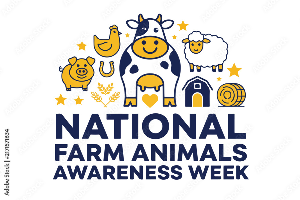 Fototapeta premium National Farm Animals Awareness Week Vector Illustration Isolated on White Background, Agriculture and Animal Care Design