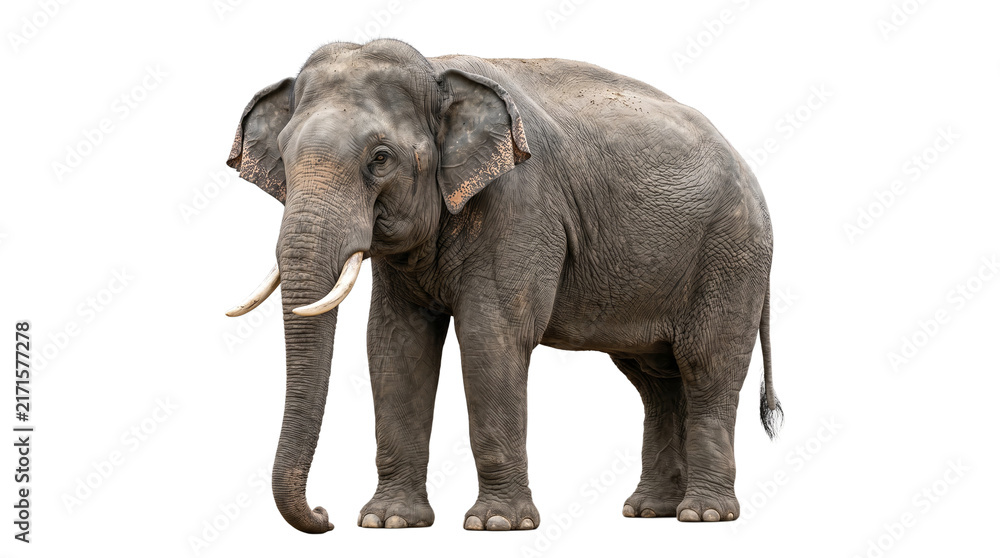 Fototapeta premium Sumatran elephant tusker standing isolated on transparent background
