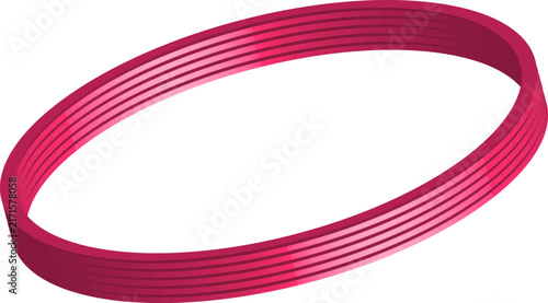 Red ribbed bracelet shape displayed with subtle reflections against a white background.