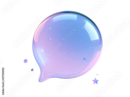 3D Glossy Iridescent Speech Bubble Icon for Social Media Communication and Chat Design