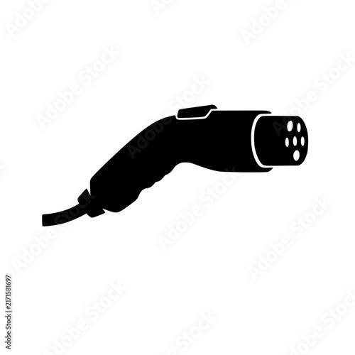 Black electric vehicle charging plug icon isolated on white background 