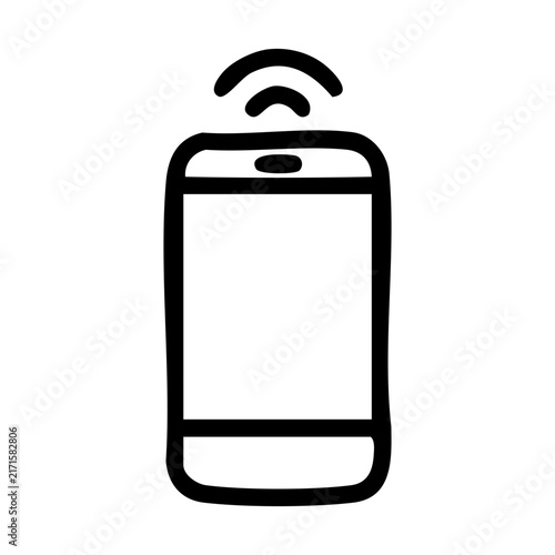 Outline drawing of a cellular phone emitting wireless connection waves from the top falls into the connectivity concept related to network reception used for telecom service status indicators