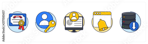 A set of 5 mix icons as SSL Certificate, User Access, Admin Panel