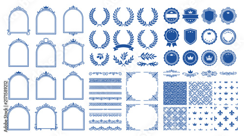 Ornate Decorative Frames, Borders, Wreaths, Badges and Patterns Set