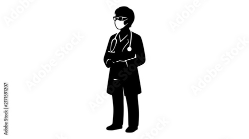 Doctor silhouette with stethoscope standing isolated