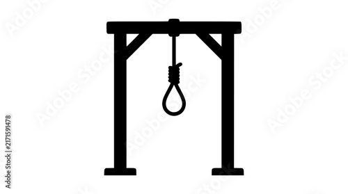 Black silhouette of hanging noose on gallows structure