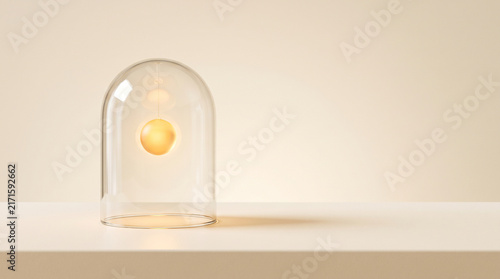 Glowing Sun Inside Transparent Glass Dome Surreal Background