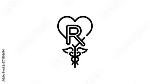 Heart Rx Caduceus Icon Isolated Vector Healthcare Medicine Symbol
