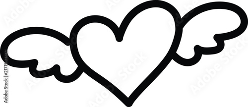 Heart with wings vector doodle hand drawing